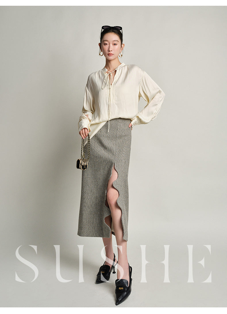 SUSHE Heavy Elegant Wave Slit Spring Skirt - monet vision