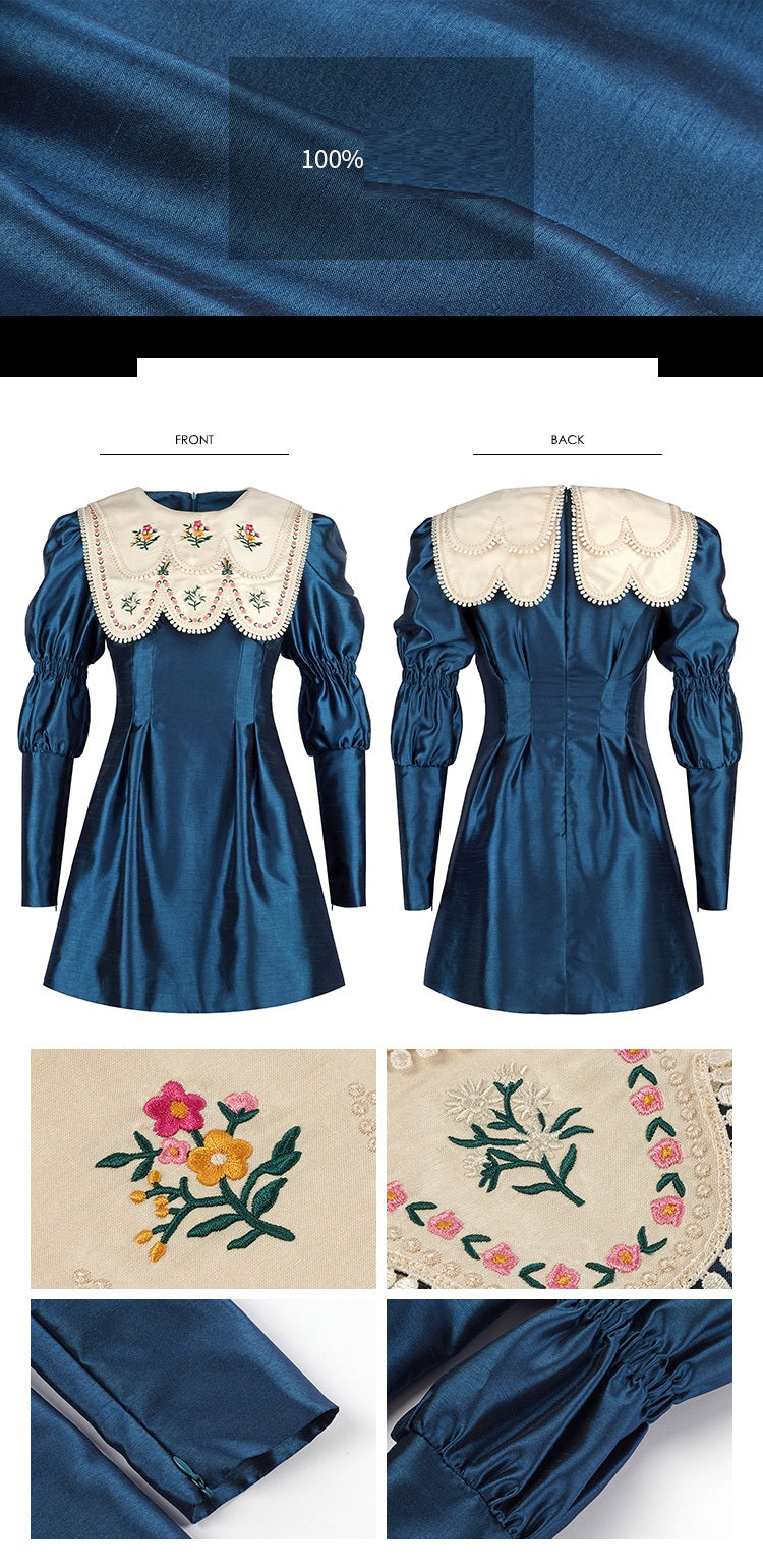 Double collar bib long sleeve retro autumn dress- Gloria