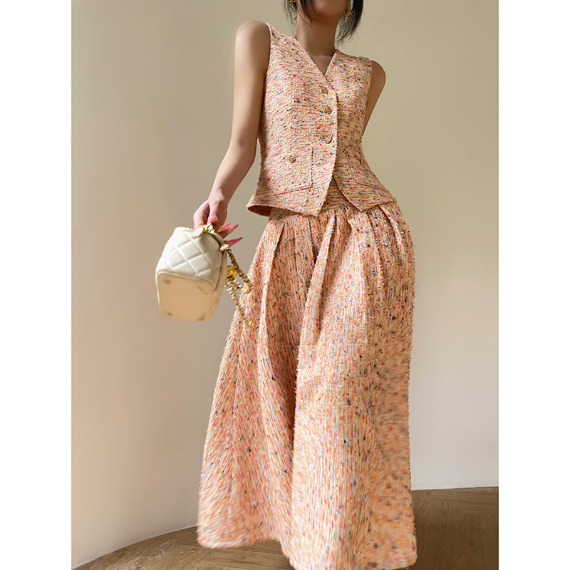 Aconiconi| Tweed, high-end vest, shirt,, high-waisted skirt - Anabelle