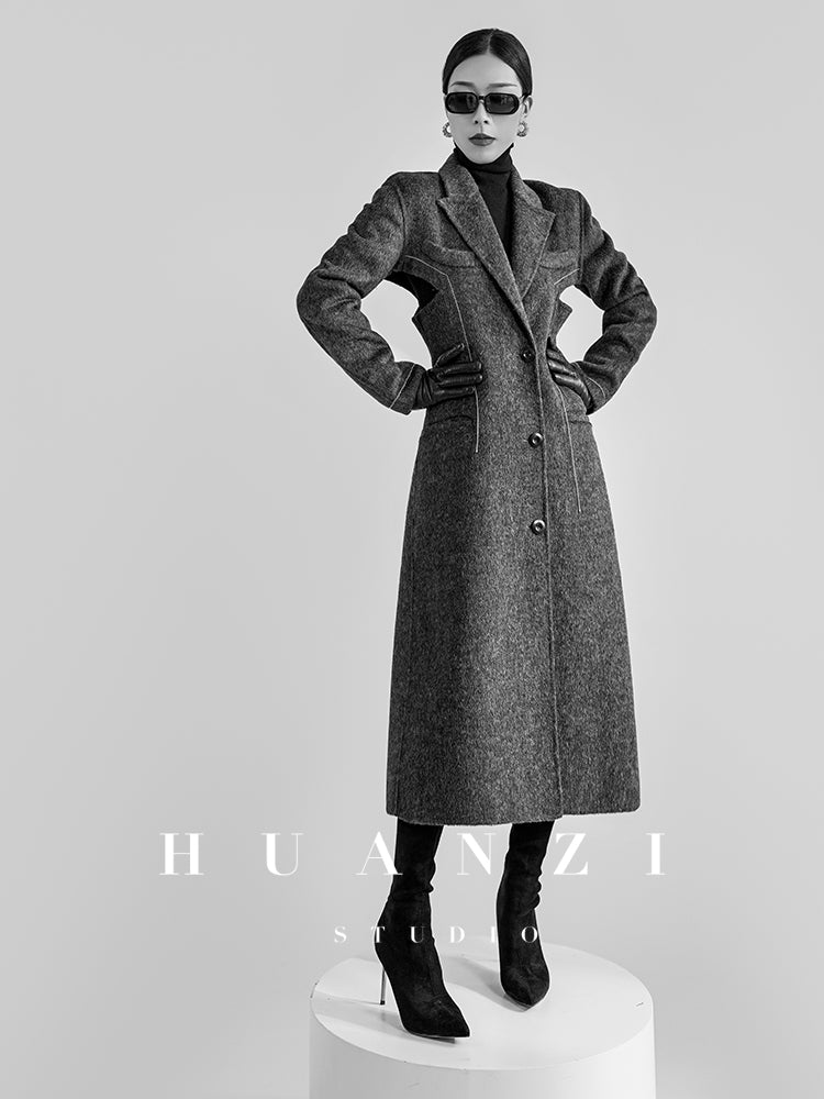 Huanzi new high-end color waist sheep wool double-sided woolen coat- JJ
