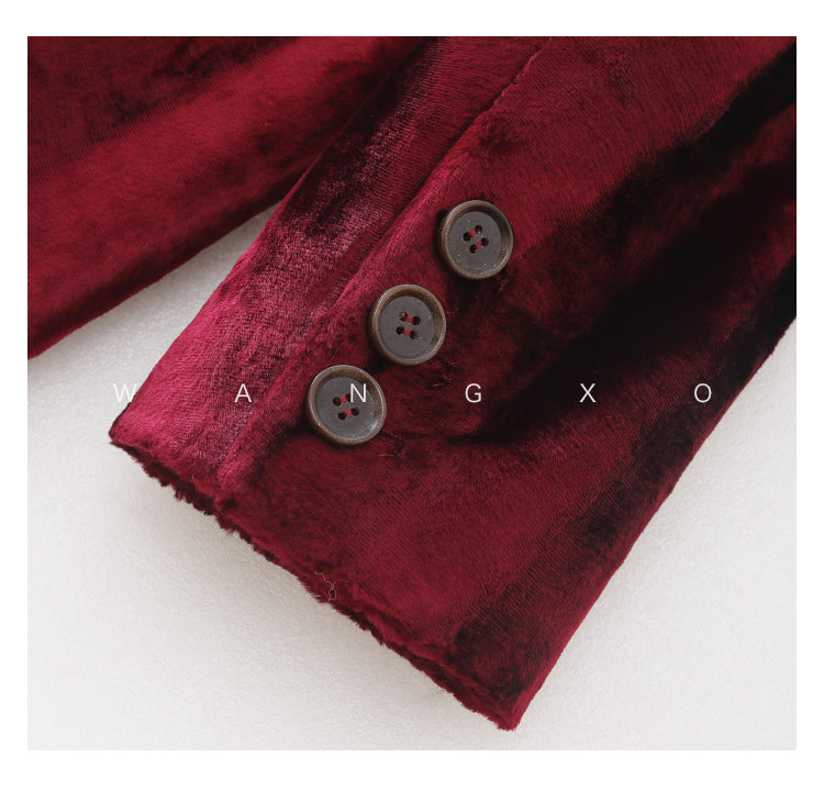 WANXO wine red acetate velvet suit jacket new high-end silhouette coat- Serena
