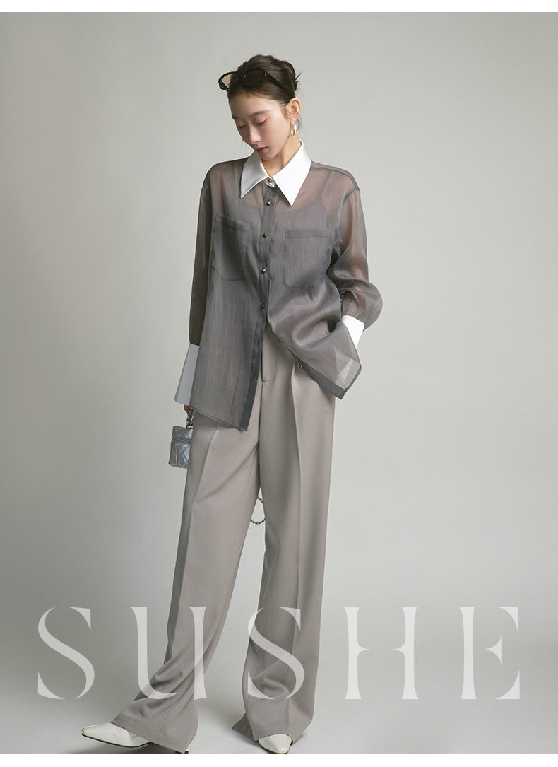 SUSHE 2023 early spring gray retro loose shirt - Cariyt