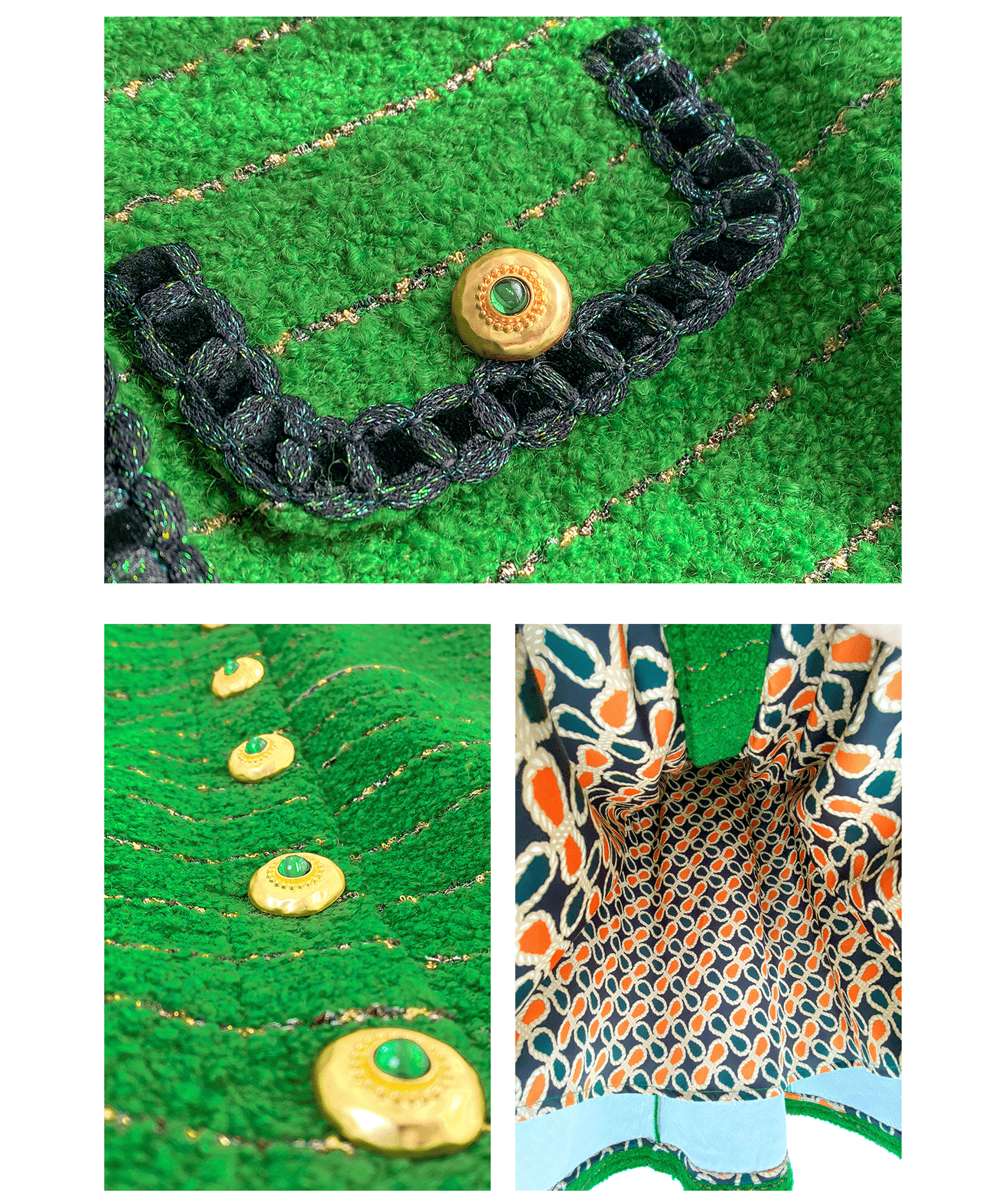 Huanzi tweed wool small suit autumn and winter new green short coat suit set- Lilibeth