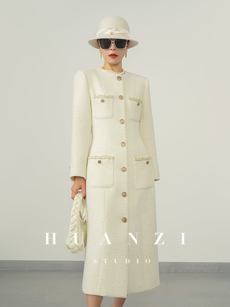 Huanzi new detachable acetate leader wool tweed small fragrance wind coat dress- Ray