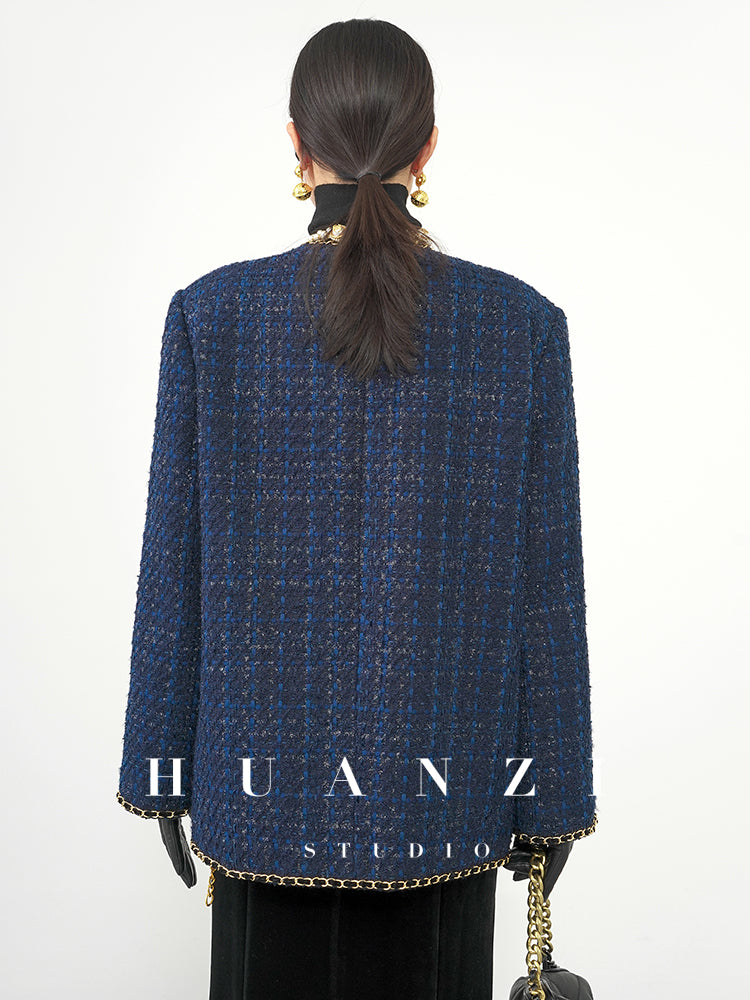 Huanzi new collection-level high-definition small fragrant wind jacket female plaid suit with a complete set- Bibi