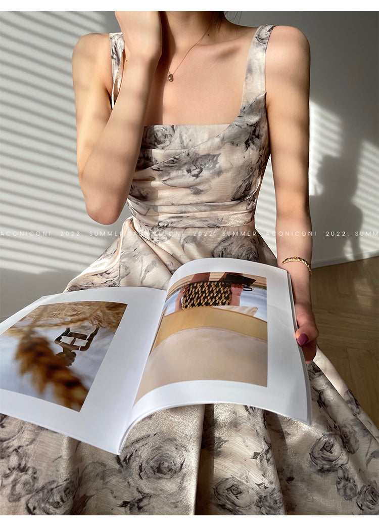 Aconiconi|French Print Goddess Sleeveless Long Dress - Garden of Thorns