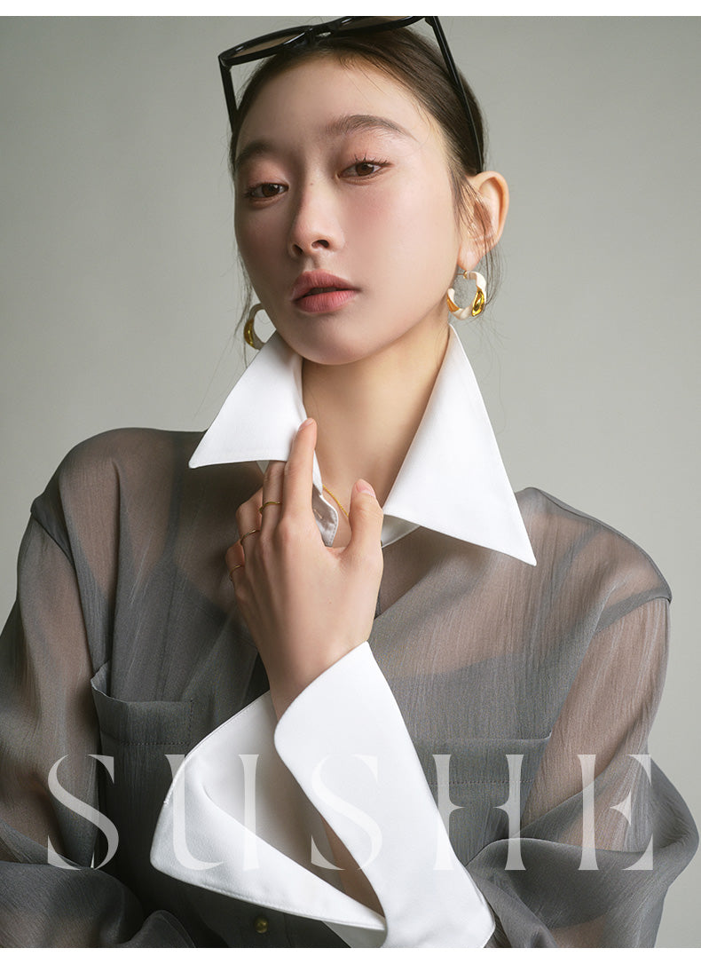 SUSHE 2023 early spring gray retro loose shirt - Cariyt