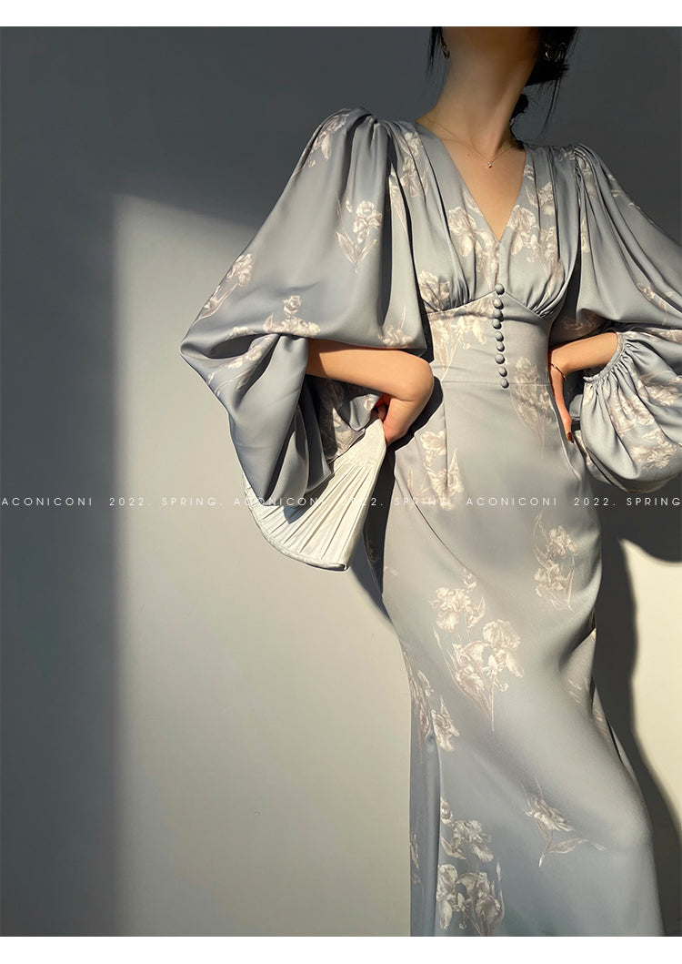 Aconiconi|kite white French elegant v-neck mid-length fishtail dress -Qingshan