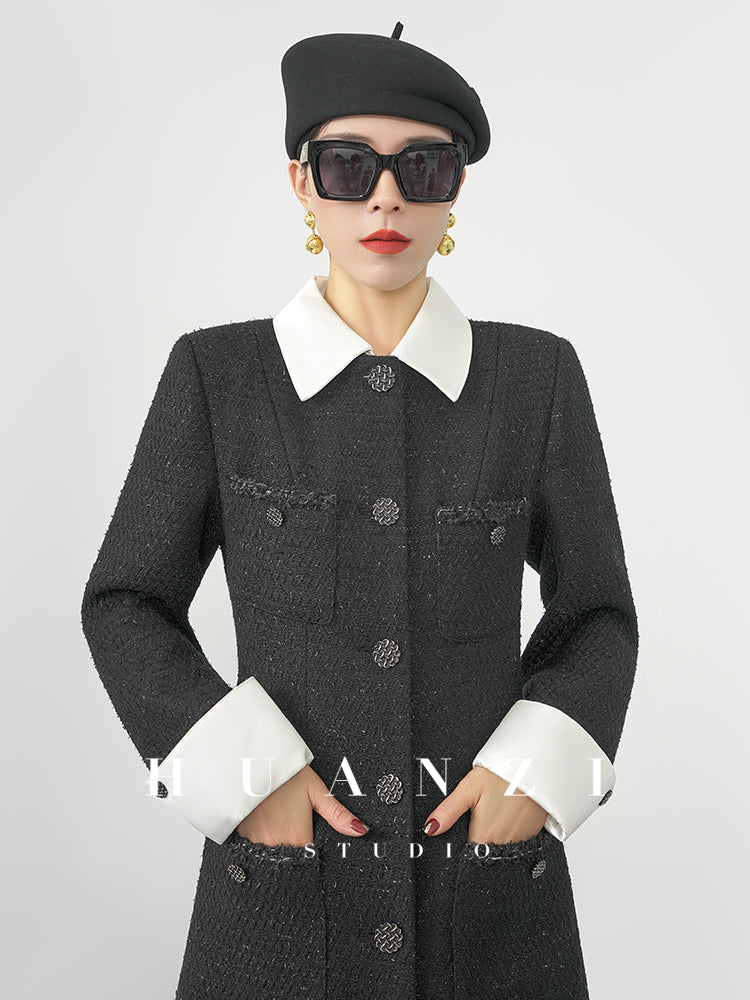 Huanzi new detachable acetate leader wool tweed small fragrance wind coat dress- Ray