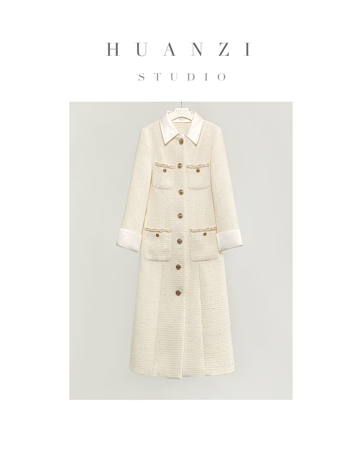 Huanzi new detachable acetate leader wool tweed small fragrance wind coat dress- Ray