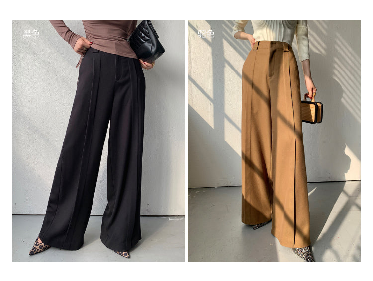 WANXO camel high waist drooping casual pants new straight loose wide leg pants- Tela