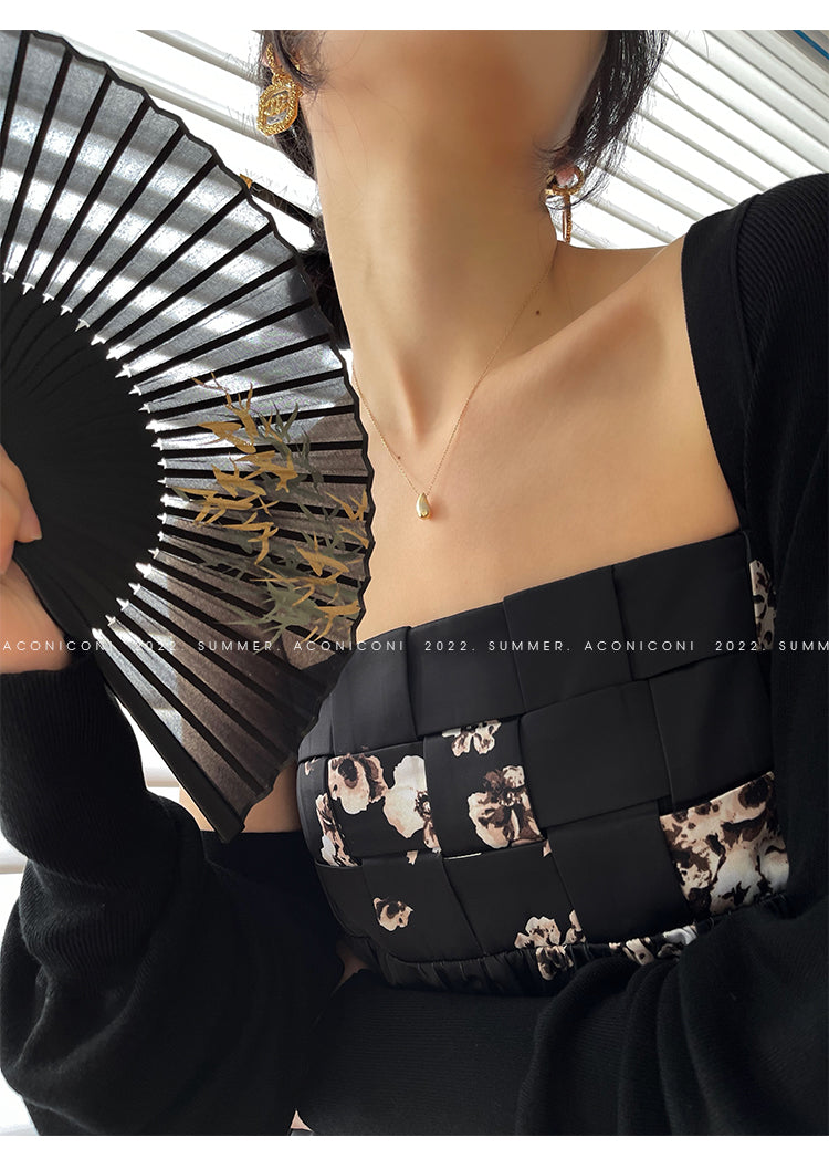 Aconiconi|Luxury French japanese retro print tube top suspender loose dress - Kimiko
