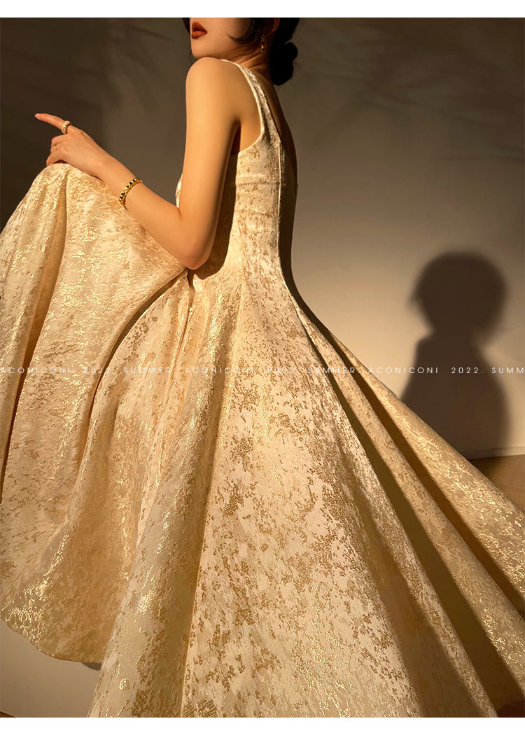 Aconiconi|High end light luxury gilt French jacquard midi dress - Twilight