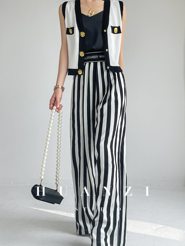 Huanzi V-neck knitted summer sleeveless outer top - lkop