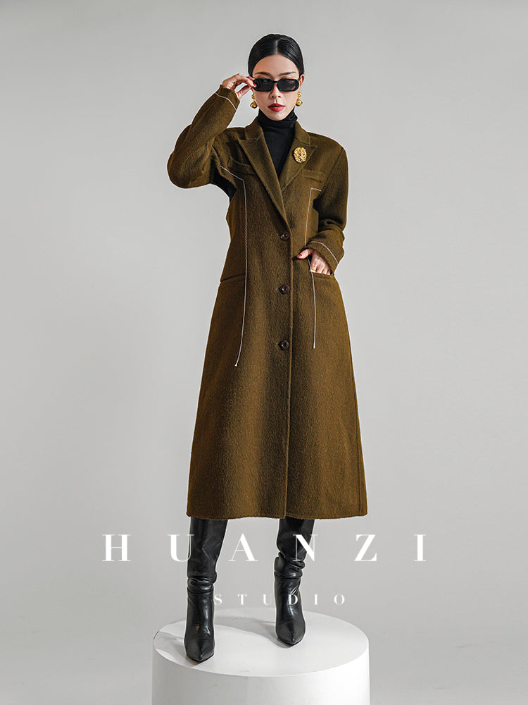Huanzi new high-end color waist sheep wool double-sided woolen coat- JJ