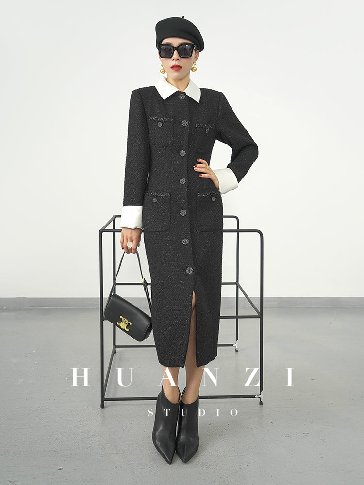 Huanzi new detachable acetate leader wool tweed small fragrance wind coat dress- Ray