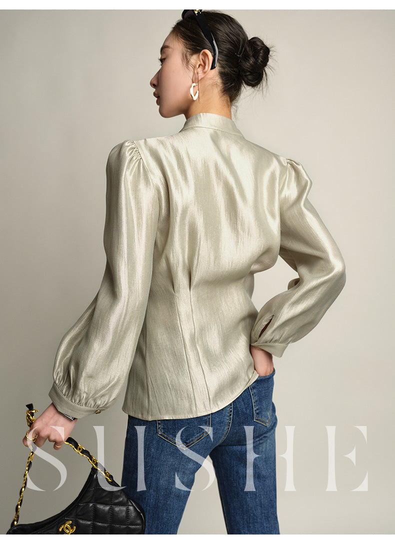 SUSHE Gold Series Retro Spring Women's 2023 Loose Stand Collar Shirt -Star