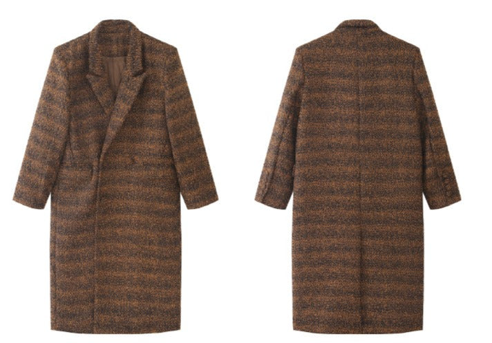 Brown WANXO coffee color herringbone quilted woolen coat new mid-length suit coat- Passion