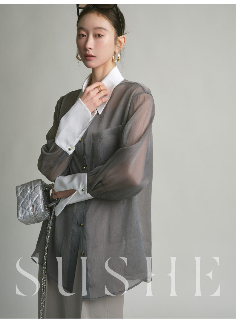SUSHE 2023 early spring gray retro loose shirt - Cariyt