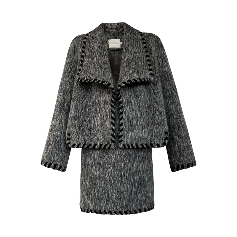 Aconiconi|Gray long hair fall winter wool short coat/skirt - Haizhou