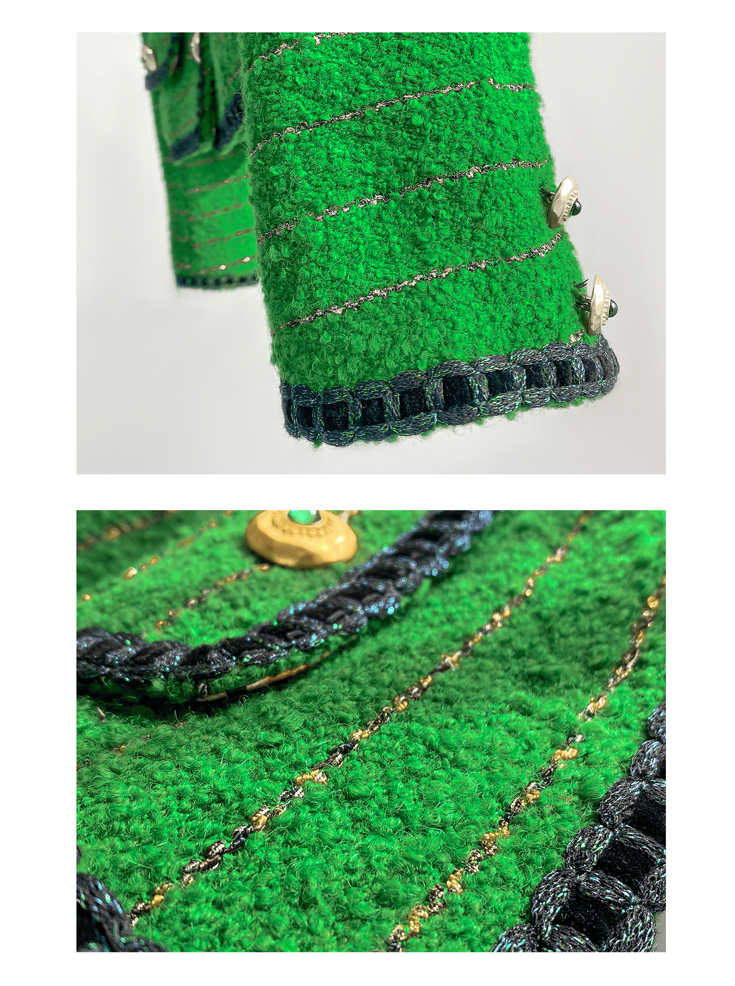 Huanzi tweed wool small suit autumn and winter new green short coat suit set- Lilibeth