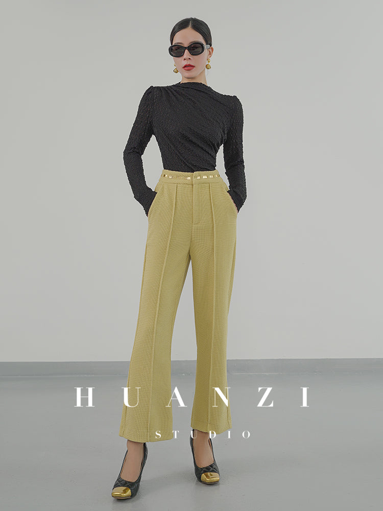 Huanzi new handmade micro-wide suit jacket with back slit straight-leg micro-launched trousers suit set- Emera