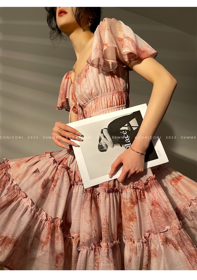 Aconiconi|Fireworks French Print High end Design flowy floral Dress - Atami