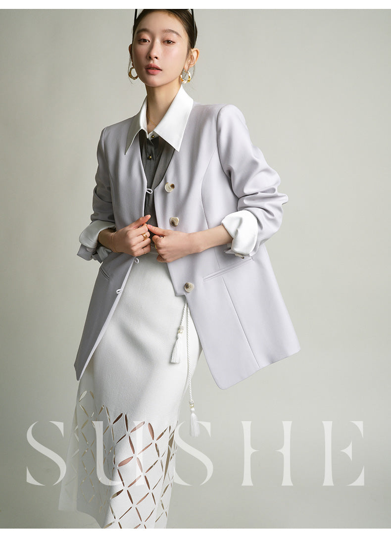 SUSHE 2023 early spring gray retro loose shirt - Cariyt