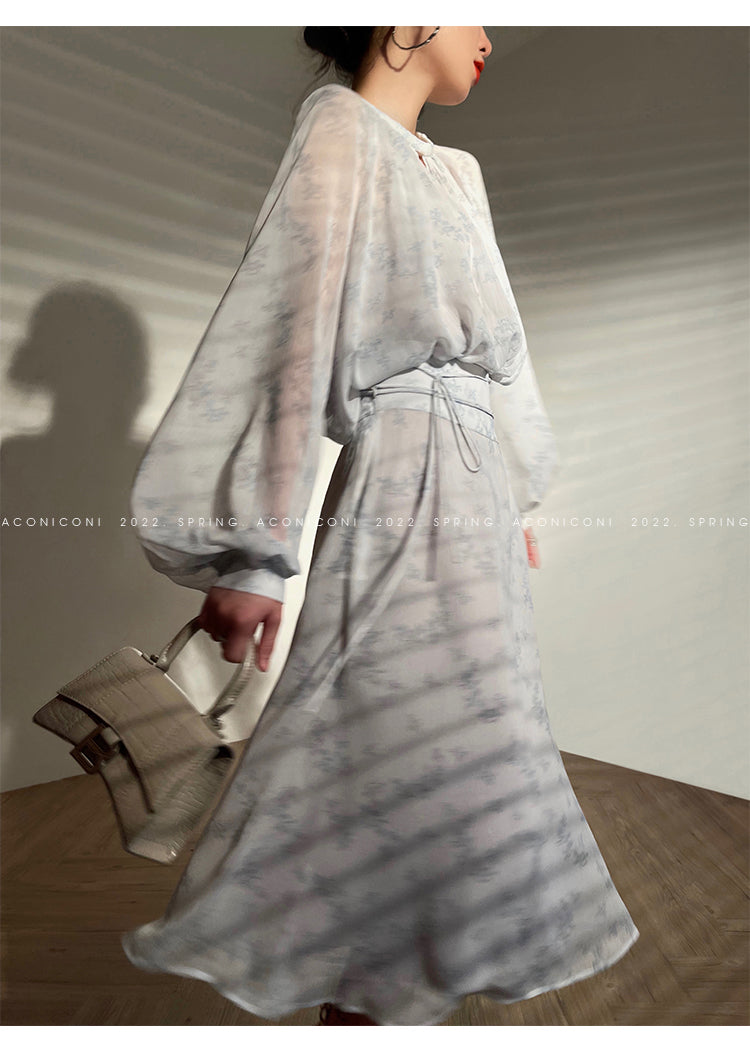 Aconiconi|Light Cloud Creamy Gentle French 2 Piece Tops and Skirts suit - Cloud