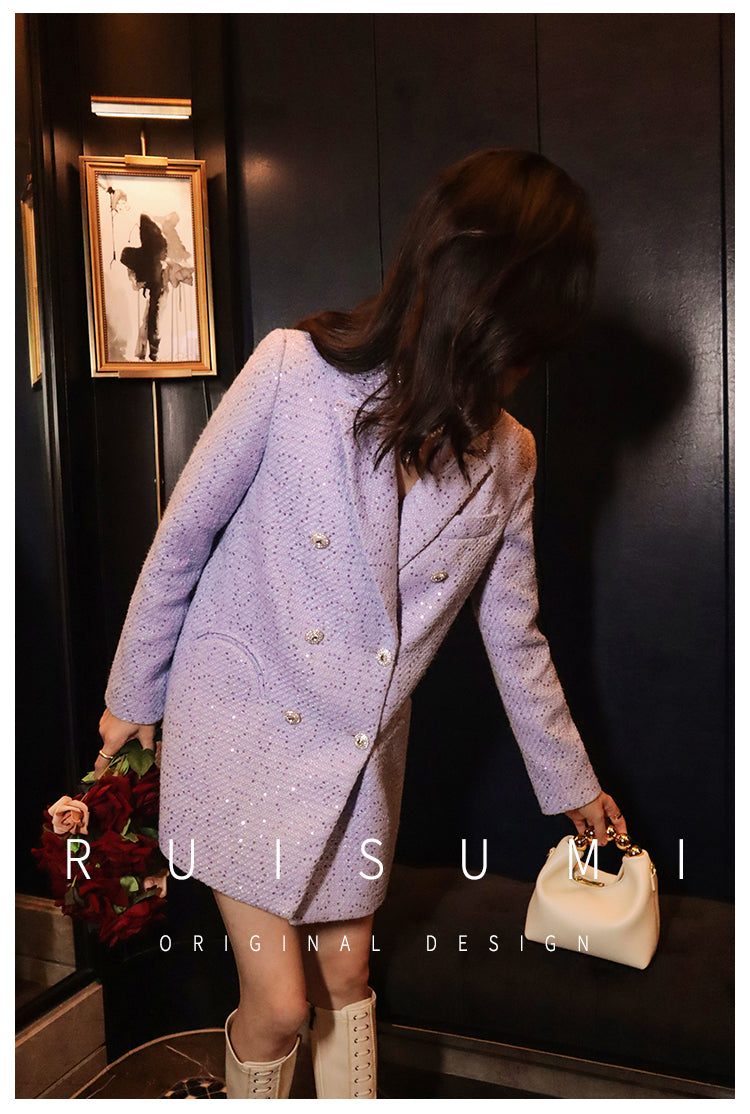 French elegant light luxury socialite high-end custom small fragrance purple sequin suit collar gentle suit jacket - Malu
