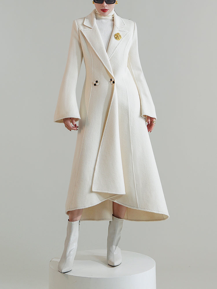 Huanzi custom double-sided cashmere coat women's black woolen coat fishtail slim fit and thin- Baty