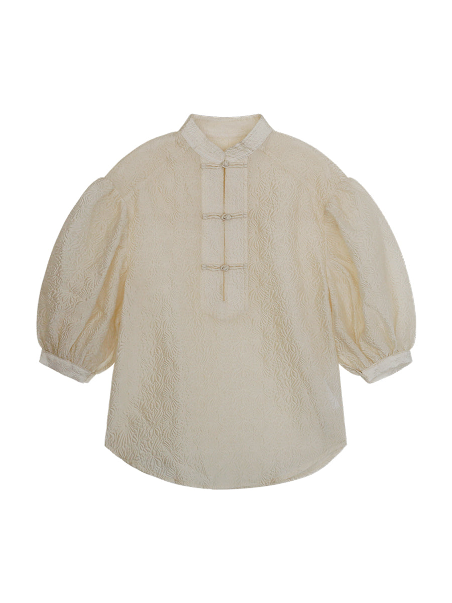 Sushe pattern embossed Chinese style buckle slim top shirt -iota