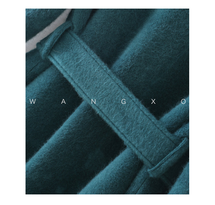 Beige WANXO vegann fur waist tie woolen coat new fashion medium and long woolen coat- Katy