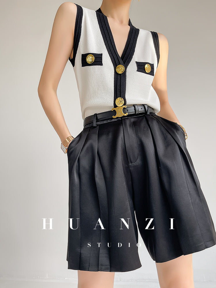 Huanzi V-neck knitted summer sleeveless outer top - lkop