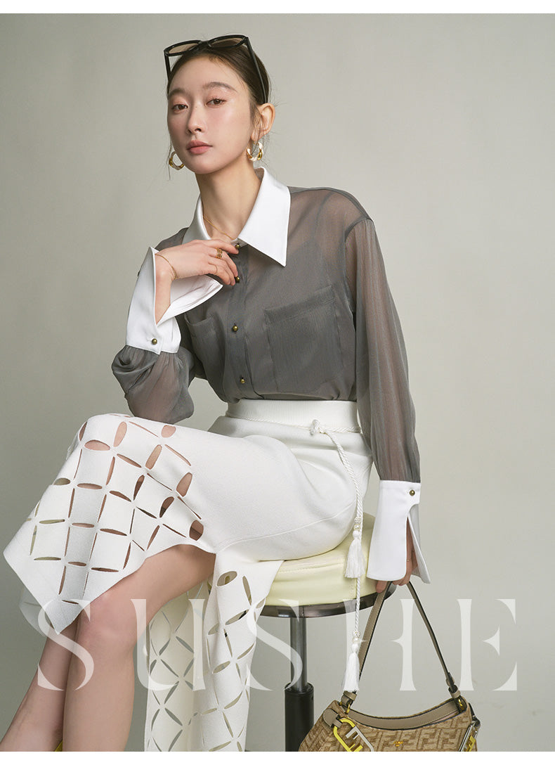 SUSHE 2023 early spring gray retro loose shirt - Cariyt