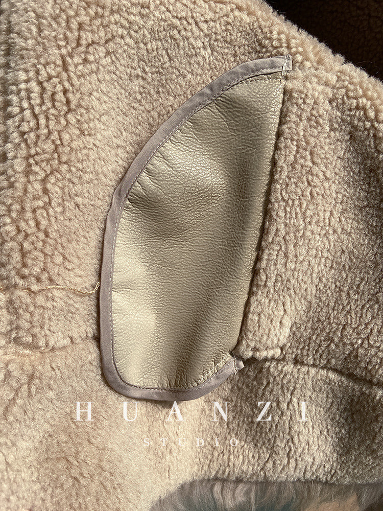 Huanzi custom craft winter fur one-piece wool lamb collar leather jacket - Sioed