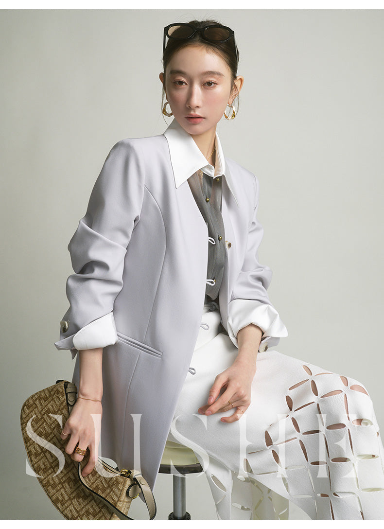 SUSHE 2023 early spring gray retro loose shirt - Cariyt