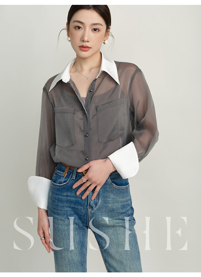 SUSHE 2023 early spring gray retro loose shirt - Cariyt