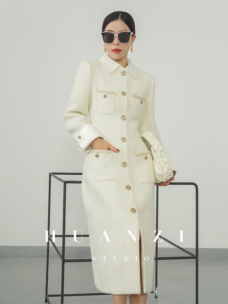 Huanzi new detachable acetate leader wool tweed small fragrance wind coat dress- Ray