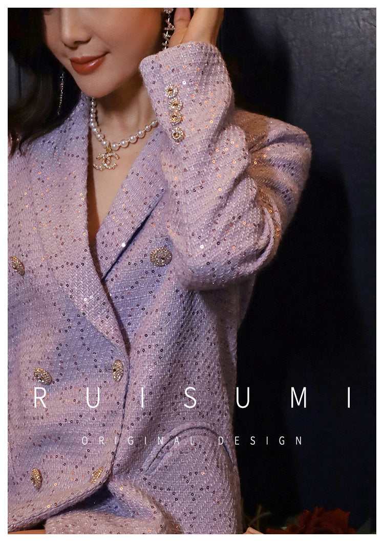 French elegant light luxury socialite high-end custom small fragrance purple sequin suit collar gentle suit jacket - Malu