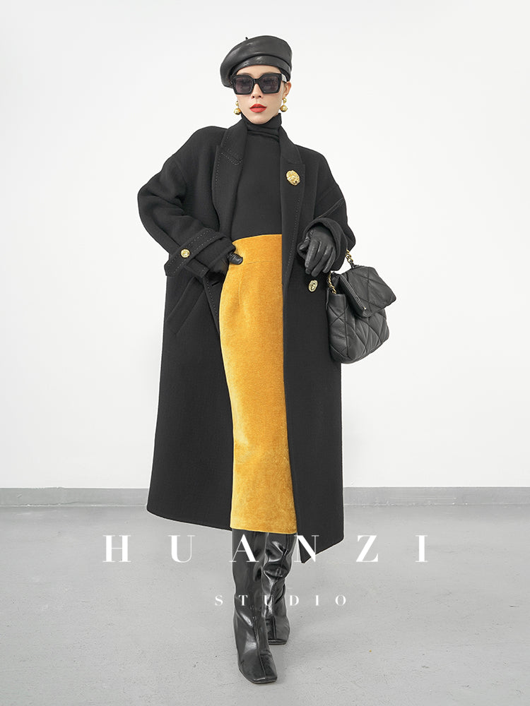 Huanzi new French velvet fashionable high waist slim and small slit skirt female- Elvin