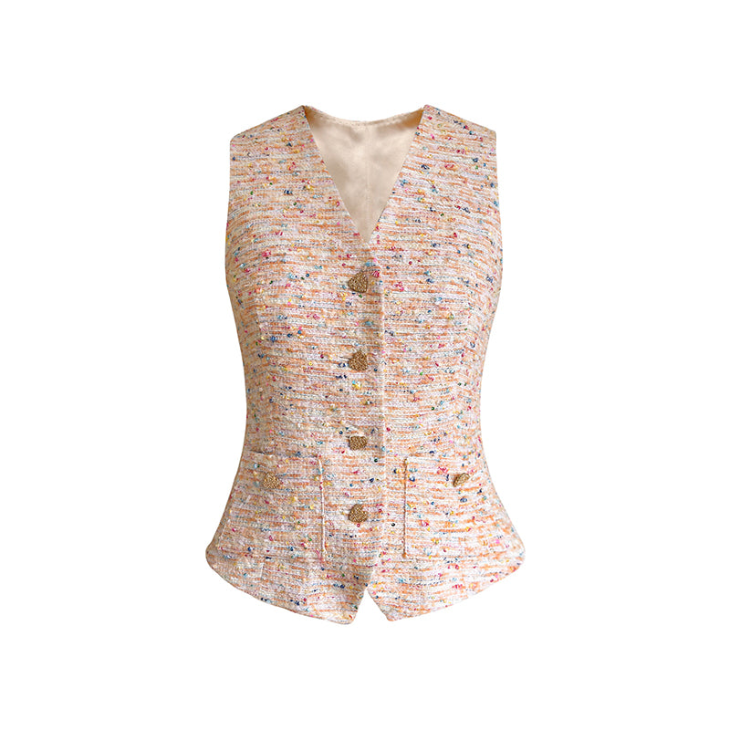 Aconiconi| Tweed, high-end vest, shirt,, high-waisted skirt - Anabelle