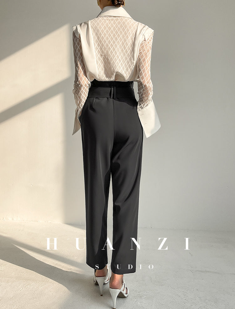Spring summer fashion high waist loose straight belt radish pants trousers - Tima