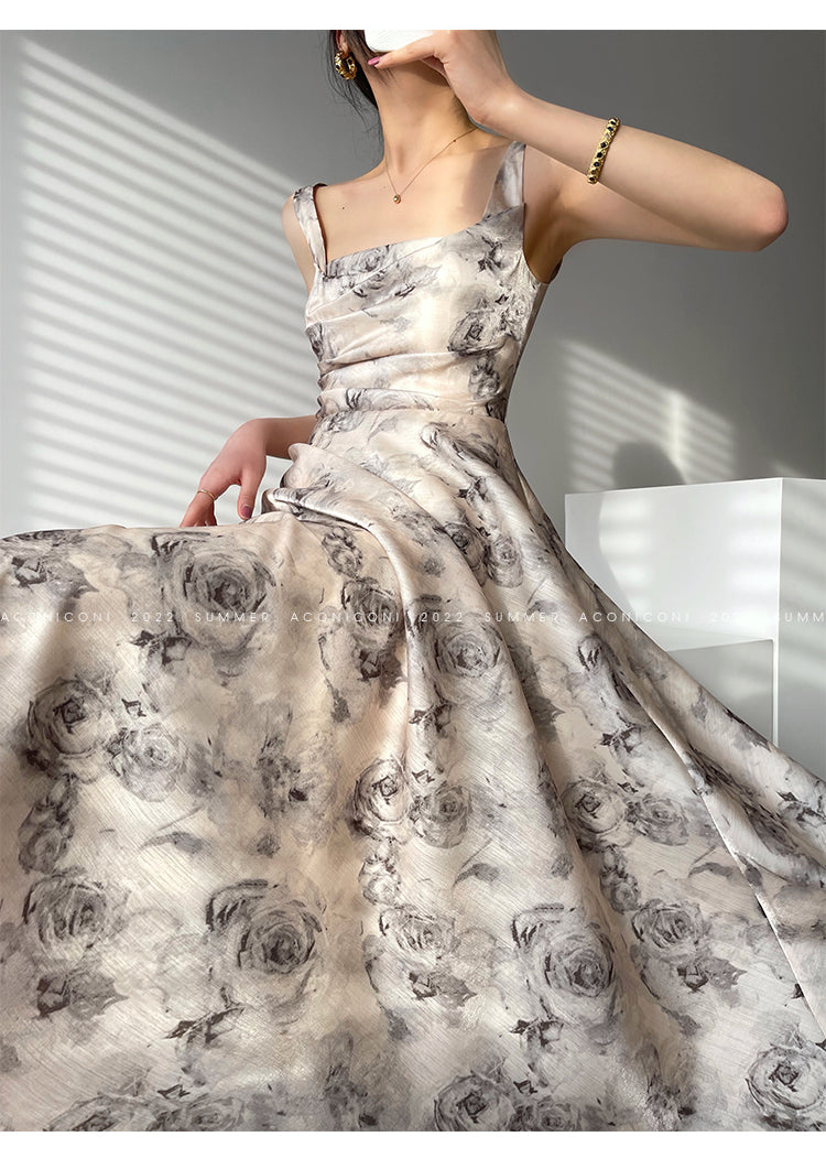 Aconiconi|French Print Goddess Sleeveless Long Dress - Garden of Thorns
