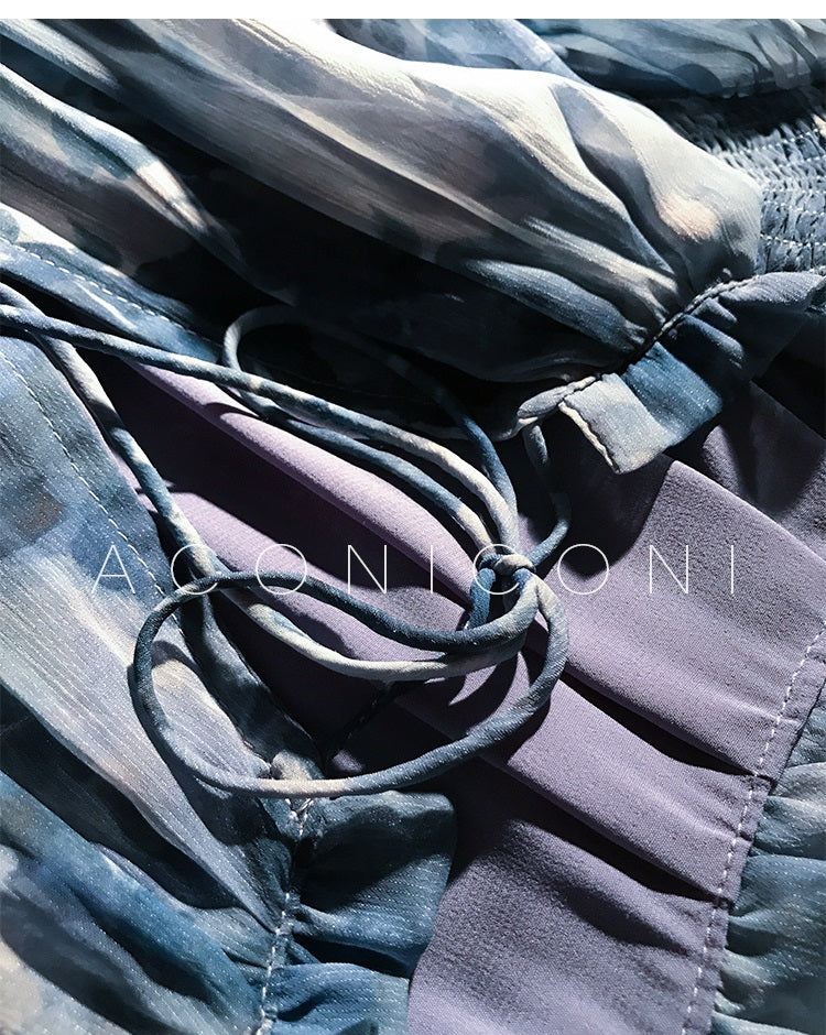 Aconiconi|French elegant blue print spring summer dress - hiju