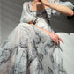 Aconiconi｜ high-end French ink print waist long dress - Frost