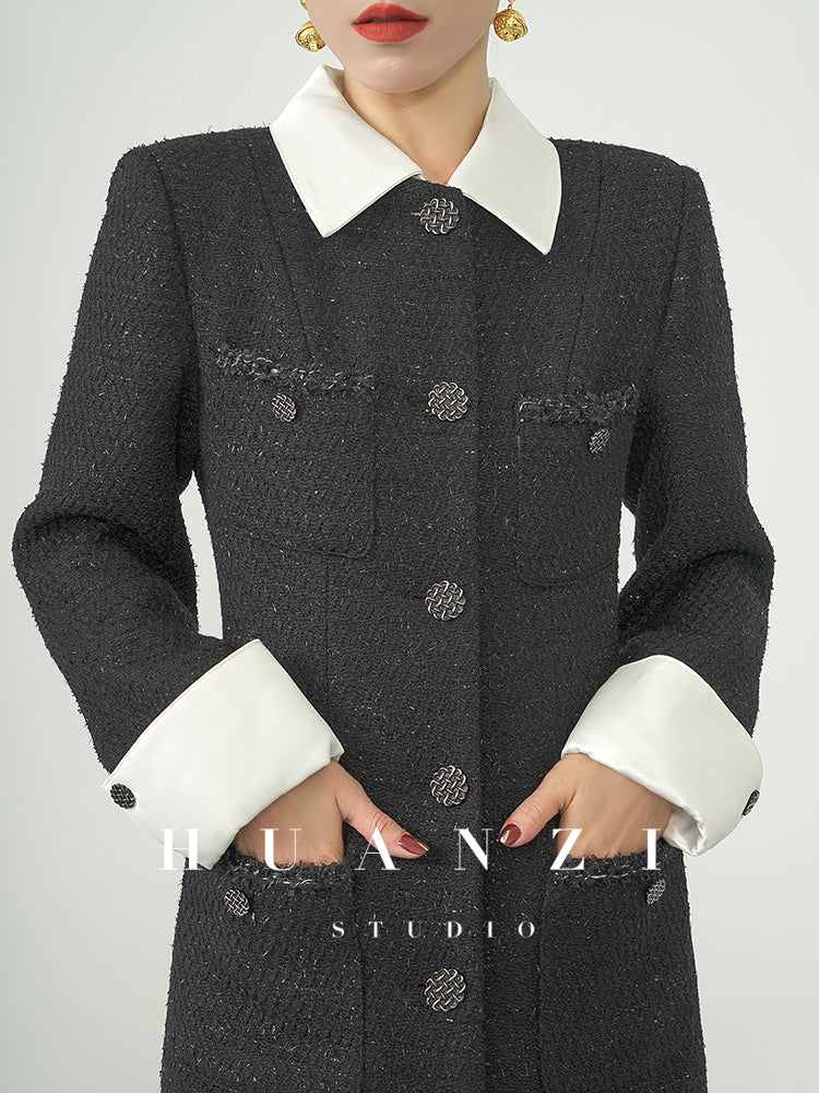 Huanzi new detachable acetate leader wool tweed small fragrance wind coat dress- Ray