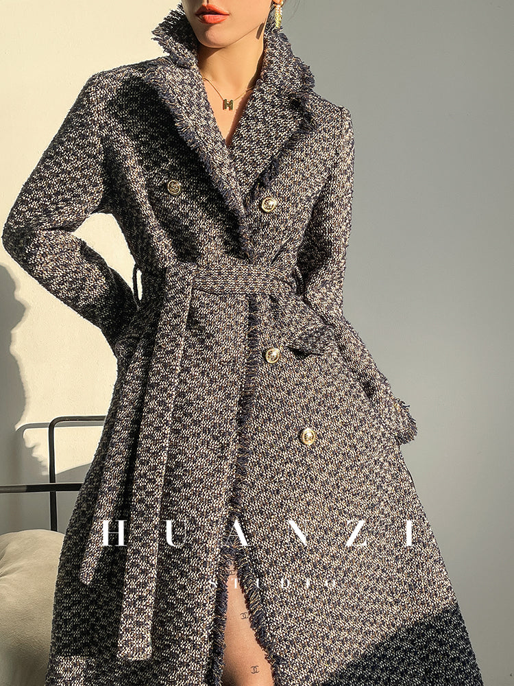 Wool Rough Flower Middle Gray Black High end Winter Jacket Coat- Teisd
