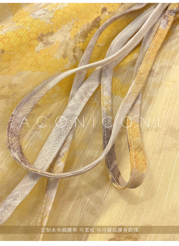 Aconiconi|SunsetLight Luxury Heavy Premium French Ink Print Swing Dress -pomelo