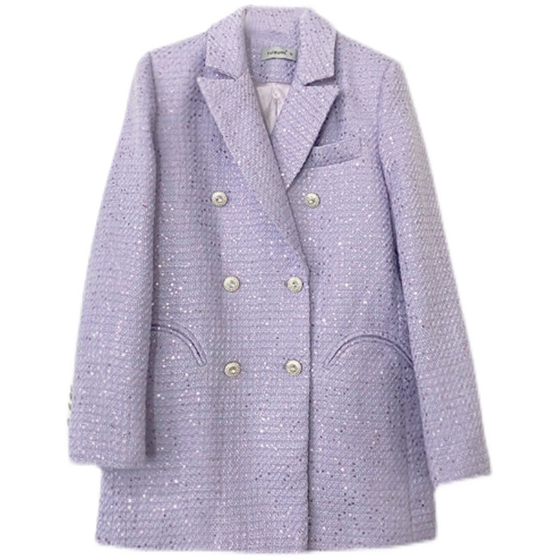 French elegant light luxury socialite high-end custom small fragrance purple sequin suit collar gentle suit jacket - Malu